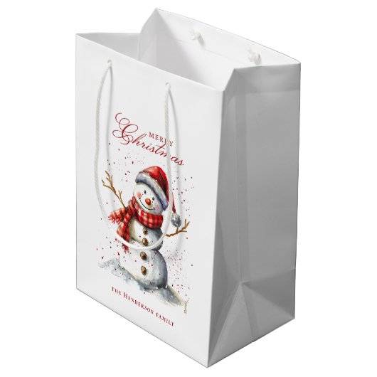 Schattigee Sneeuwman en Winter Custom Name Medium Cadeauzakje (Achterkant Gekanteld)