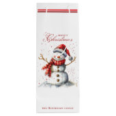 Schattigee Sneeuwman en Winter Custom Name Wijn Cadeautas (Achterkant)