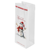 Schattigee Sneeuwman en Winter Custom Name Wijn Cadeautas (Voorkant Gekanteld)