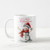 Schattigee sneeuwman en winterwitte vrolijke kerst koffiemok (Links)