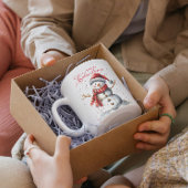 Schattigee sneeuwman en winterwitte vrolijke kerst koffiemok