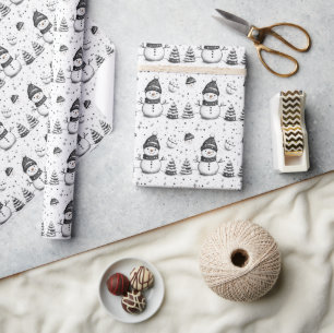 Schattigee sneeuwman en witte winter cadeaupapier