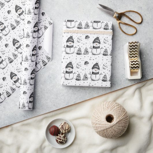 Schattigee sneeuwman en witte winter cadeaupapier (Crafts)