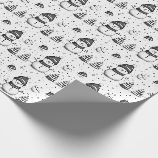 Schattigee sneeuwman en witte winter cadeaupapier (Hoek)