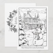 Schattigee Sneeuwman Familie Huis Kunst Kleuren Ke Feestdagenkaart (Voorkant / Achterkant)
