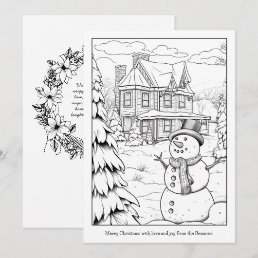 Schattigee Sneeuwman Familie Huis Kunst Kleuren Ke Feestdagenkaart (Voorkant / Achterkant)