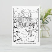 Schattigee Sneeuwman Familie Huis Kunst Kleuren Ke Feestdagenkaart (Staand voorkant)