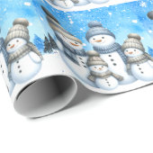 Schattigee sneeuwman familie in de sneeuw cadeaupapier (Rol Hoek)
