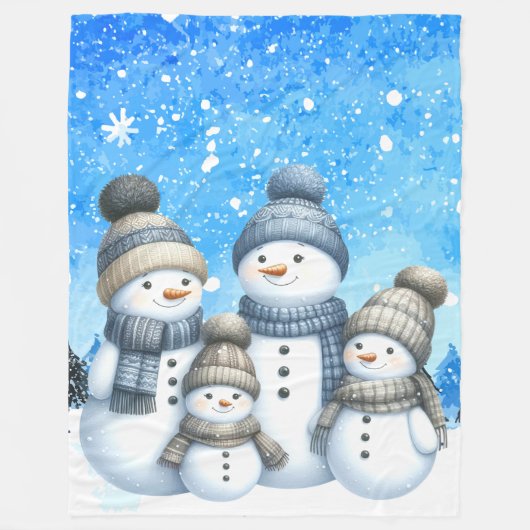 Schattigee sneeuwman familie in de sneeuw fleece deken (Voorkant)
