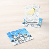 Schattigee sneeuwman familie in de sneeuw kartonnen onderzetters (Insitu)