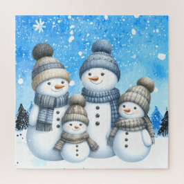 Schattigee sneeuwman familie in de sneeuw legpuzzel