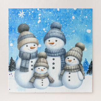 Schattigee sneeuwman familie in de sneeuw legpuzzel
