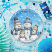 Schattigee sneeuwman familie in de sneeuw papieren bordje (Feest)