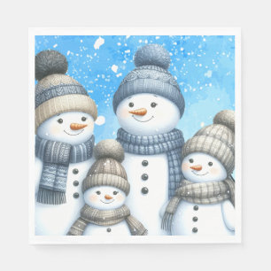 Schattigee sneeuwman familie in de sneeuw servet
