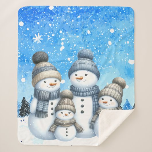 Schattigee sneeuwman familie in de sneeuw sherpa deken (Voorkant)