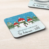 Schattigee sneeuwman familie van drie bier onderzetter (Linkerzijde)