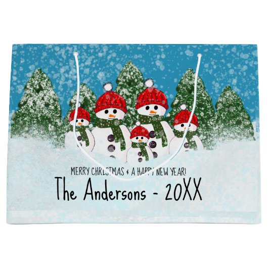 Schattigee sneeuwman familie van vijf kerstdagen groot cadeauzakje (Voorkant)