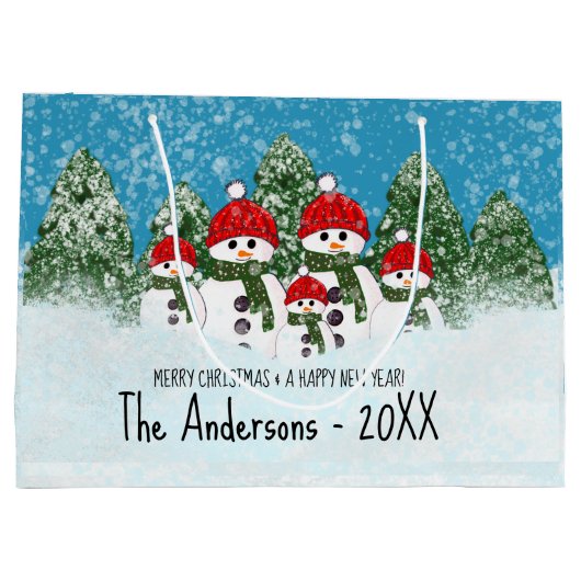 Schattigee sneeuwman familie van vijf kerstdagen groot cadeauzakje (Achterkant)