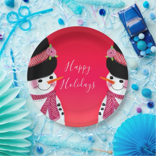 Schattigee sneeuwman feestelijk papieren bordje (Feest)