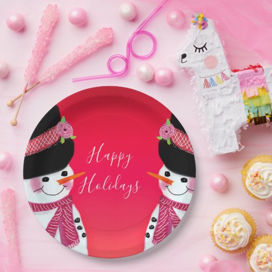 Schattigee sneeuwman feestelijk papieren bordje (Feest)