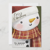 Schattigee Sneeuwman Foto Sneeuwvlokken Vrolijk Ke Feestdagenkaart (Voorkant)