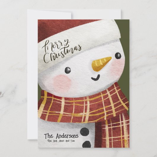 Schattigee Sneeuwman Foto Sneeuwvlokken Vrolijk Ke Feestdagenkaart (Voorkant)