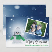 Schattigee sneeuwman fotokaart Vrolijk kerstfeest Feestdagenkaart (Voorkant / Achterkant)