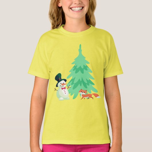 Schattigee sneeuwman, Fox Winter Kinder kerstboom T-shirt (Voorkant)