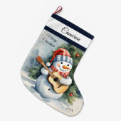 Schattigee sneeuwman gitaar gepersonaliseerd grote kerstsok (Voorkant (Hangend))