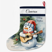 Schattigee sneeuwman gitaar gepersonaliseerd grote kerstsok (Achterkant)