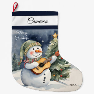 Schattigee sneeuwman gitaar grote kerstsok