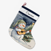 Schattigee sneeuwman gitaar grote kerstsok (Voorkant (Hangend))