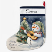 Schattigee sneeuwman gitaar grote kerstsok (Achterkant)