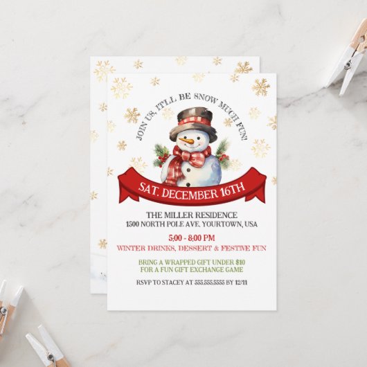 Schattigee sneeuwman gouden sneeuwvlokken kerstfee kaart (Voorkant / Achterkant in situ)