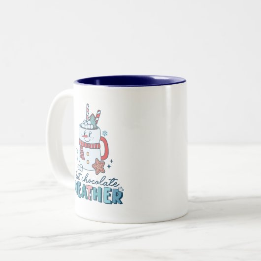 Schattigee Sneeuwman Hot Chocolade Weer Retro Tweekleurige Koffiemok (Voorkant links)