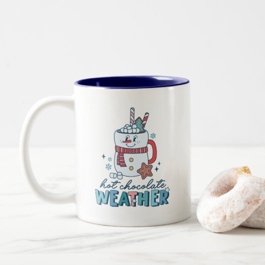 Schattigee Sneeuwman Hot Chocolade Weer Retro Tweekleurige Koffiemok (Met donut)