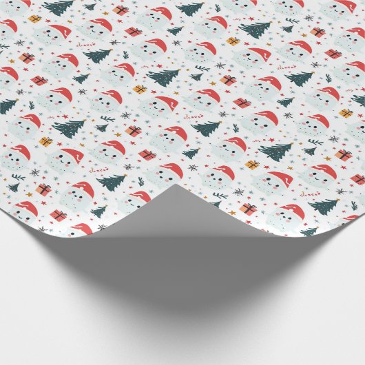 Schattigee Sneeuwman I Kerstboom Wit Cadeaupapier (Hoek)