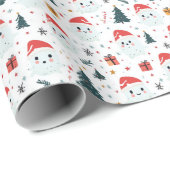 Schattigee Sneeuwman I Kerstboom Wit Cadeaupapier (Rol Hoek)