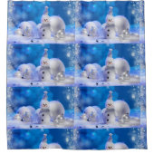 Schattigee Sneeuwman in Blauw Wit Sneeuwkuip Show Douchegordijn (Voorkant)