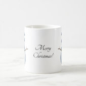 Schattigee sneeuwman in blauwe sjaal en gebreide m koffiemok (Center)