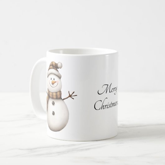 Schattigee Sneeuwman in Brown Plaid Sjaal Koffie M Koffiemok (Voorkant links)