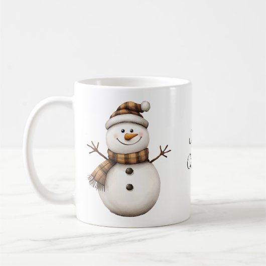 Schattigee Sneeuwman in Brown Plaid Sjaal Koffie M Koffiemok (Links)