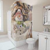 Schattigee Sneeuwman in de waterverf schilderij Douchegordijn (In situ)
