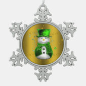 Schattigee Sneeuwman in Groen Fluweel Tin Sneeuwvlok Ornament (Voorkant)