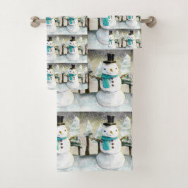 Schattigee Sneeuwman in het Winterpatroon van de K Bad Handdoek