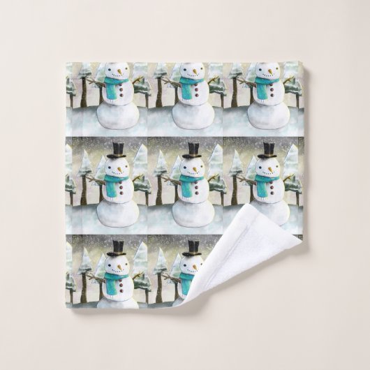 Schattigee Sneeuwman in het Winterpatroon van de K Bad Handdoek (Wasdoekje)