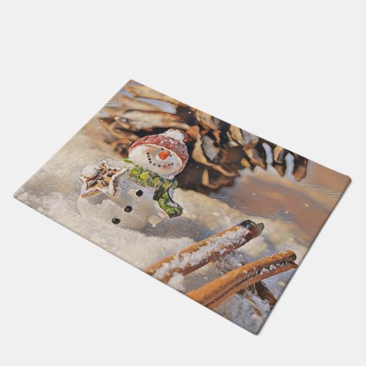 Schattigee sneeuwman in waterverf schilderij deurmat (Schuin)