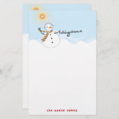 Schattigee sneeuwman juicht vakantiepapier briefpa briefpapier (Voorkant / Achterkant)