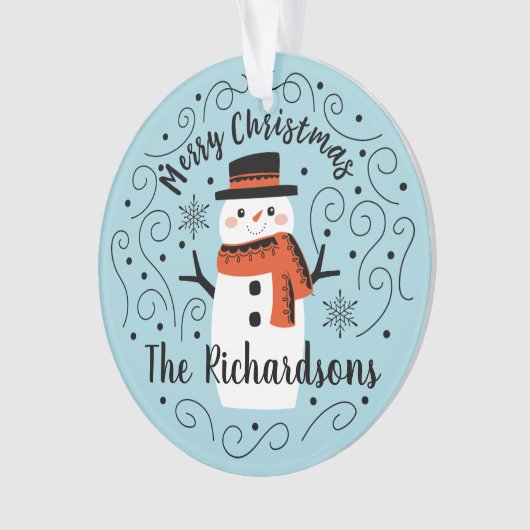 Schattigee Sneeuwman Keramisch Ornament (voorkant)