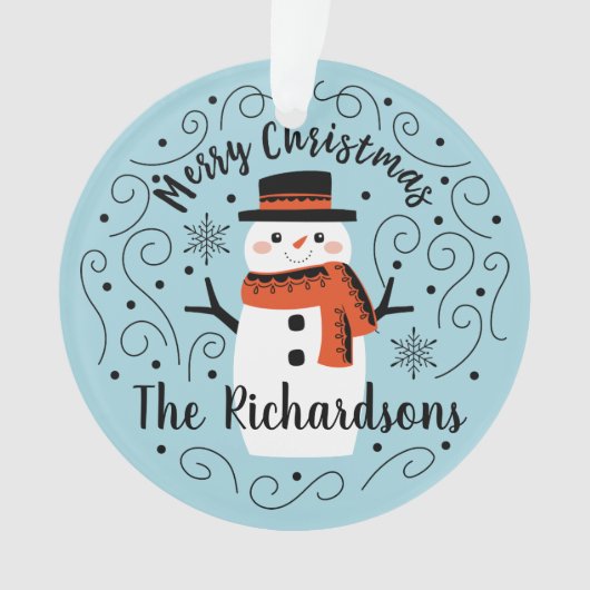 Schattigee Sneeuwman Keramisch Ornament (voorkant)